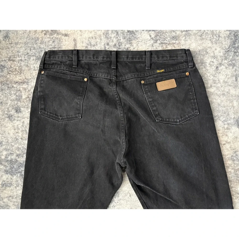 Vintage Wrangler Jeans Black 42x32 Denim 13MWZ Cowboy Cut Rodeo‎ Leather Patch